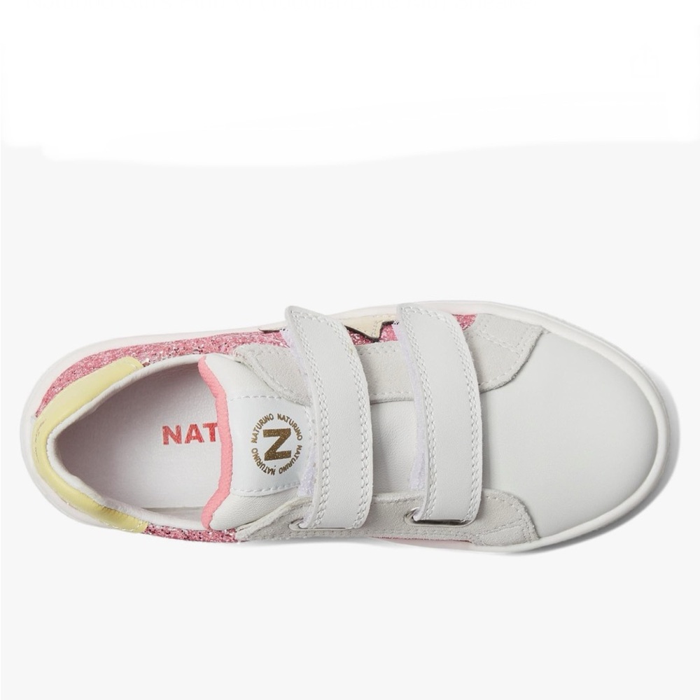 NWT Naturino Girl's Pinn Vl Sneaker in White/Fuchsia/Paglia - Picture 3 of 15